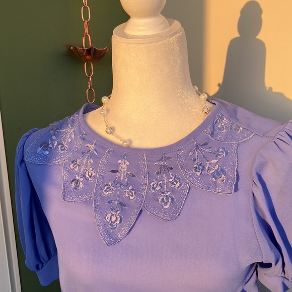 Vintage 70s 80s Periwinkle Secretary Dress - Picture 2 of 8